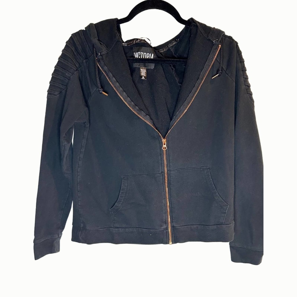 Victoria Sport Black Moto Jacket with Rose Gold Zipper Size Small